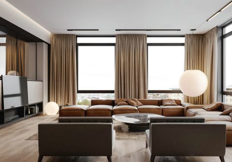 融创晓郡92平米现代金色+橙色时尚三居室装修案例
