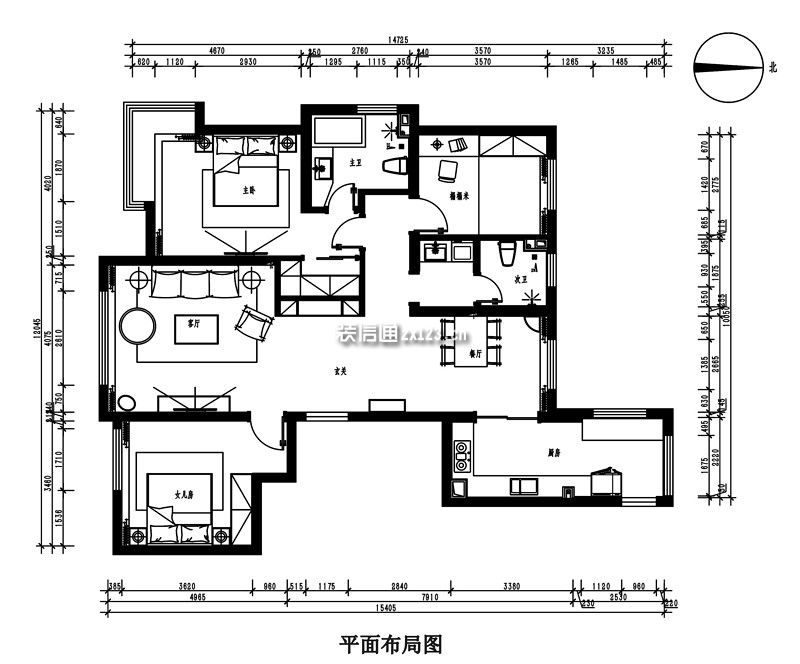 中海珑玺北欧120平米三居室装修案例