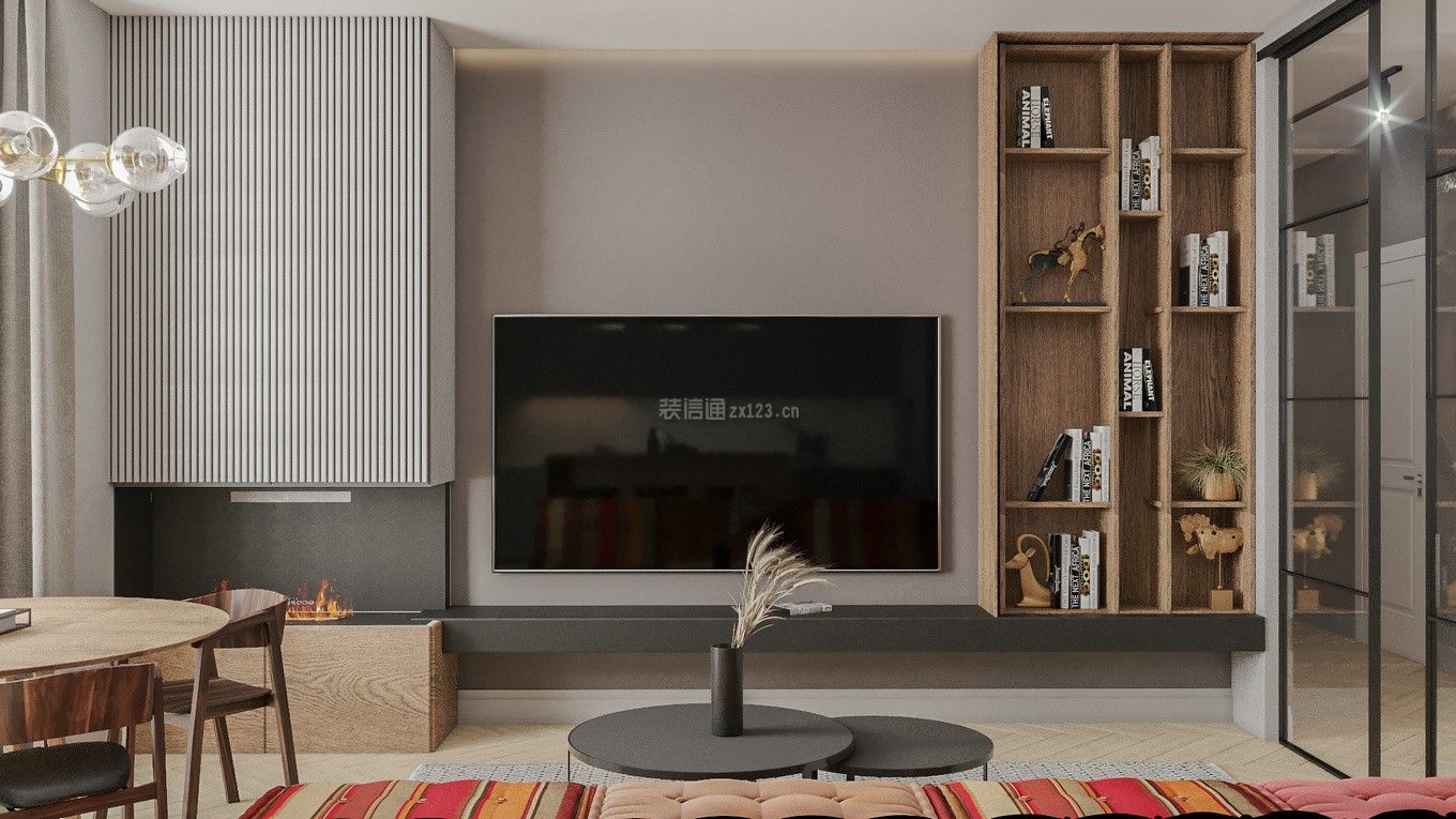  现代混搭客厅装修效果图 现代电视墙效果图片