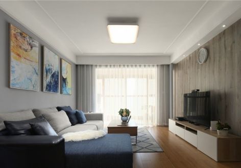 日升·壹方中心现代风格80平米三居室装修效果图案例