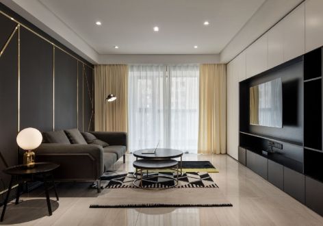 澳海南樾府90平米现代冷色调三居室装修案例