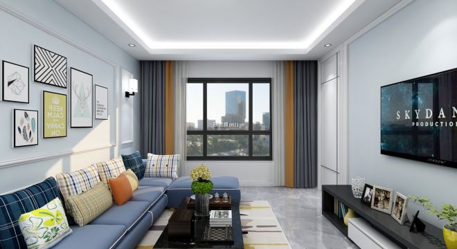 龙畔锦城90平米二居室现代风格装修案例