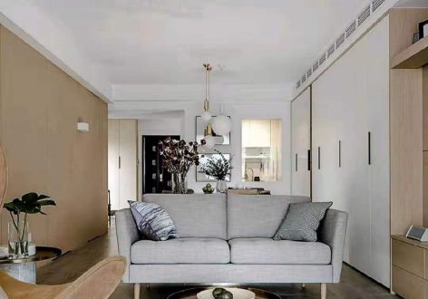 鸿通·翡翠城极简风格85平米二居室装修效果图案例
