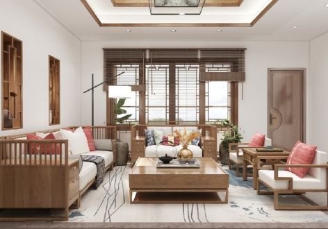 蓝光雍锦半岛新中式风格140平米四居室装修效果图案例