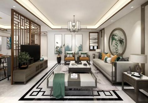 紫薇天悦新中式风格118平米三居室装修案例
