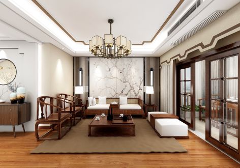 九州龙城新中式风格135平米三居室装修案例