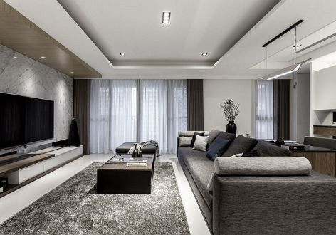 中建滨江新城现代风格136平米三居室装修效果图案例