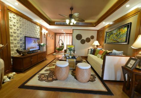 江山·恒通120平米三居室东南亚风格装修案例