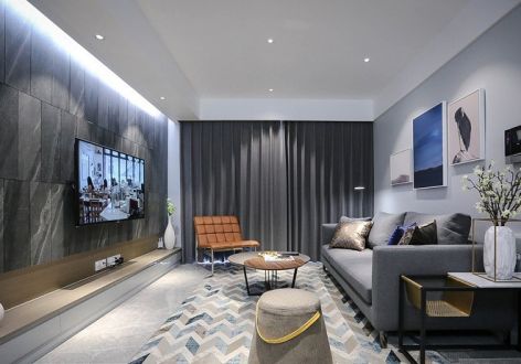 招商·雍景湾极简风格98平米三居室装修效果图案例