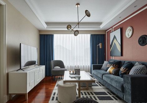 龙湖·云峰原著美式风格99平米二居室装修效果图案例