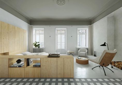 金茂北京国际社区50平米极简风格一居室装修案例