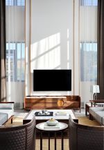 新中式风格复式楼客厅电视墙装修效果图