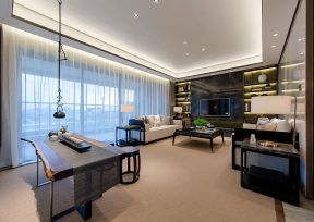 新中式风格客厅茶室一体装修效果图