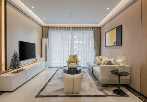 翡翠琉璃现代风格115平米三居室装修案例