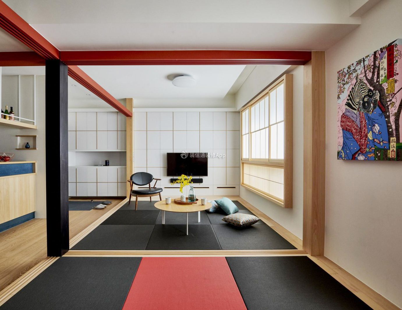日式风格公寓客厅电视墙装修效果图