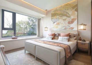 日式风格卧室床头背景墙装修效果图