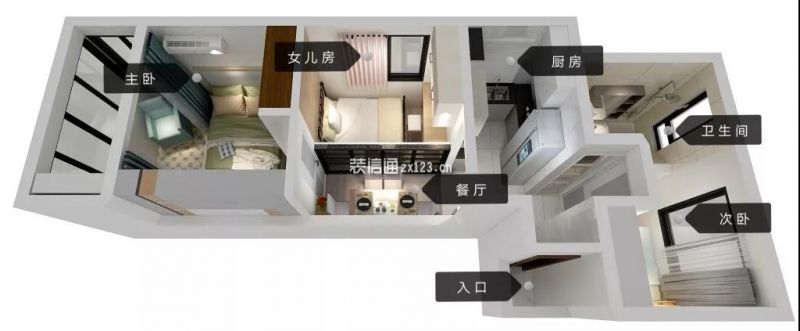 紫腾苑58平米2居室现代简约风格装修案例