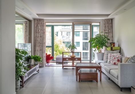 高宇滨水国际128平三居室新中式风格装修案例
