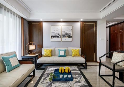 百悦天鹅湖新中式风格108平米三居室装修案例