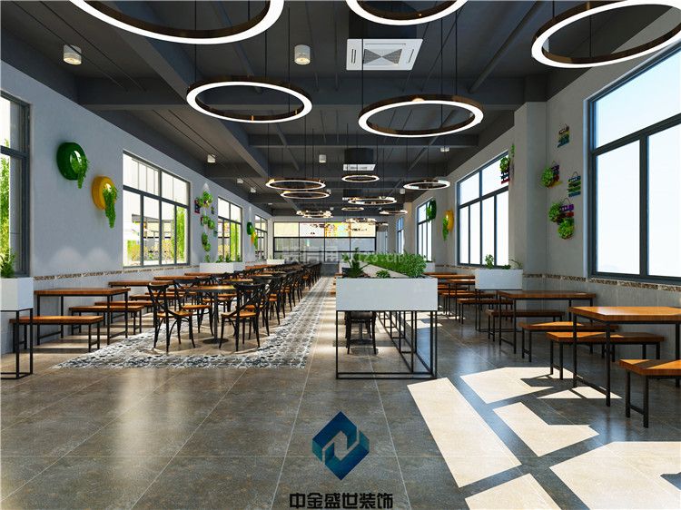 北京员工餐厅现代风格120平米设计方案 餐厅大厅吊顶_装信通网