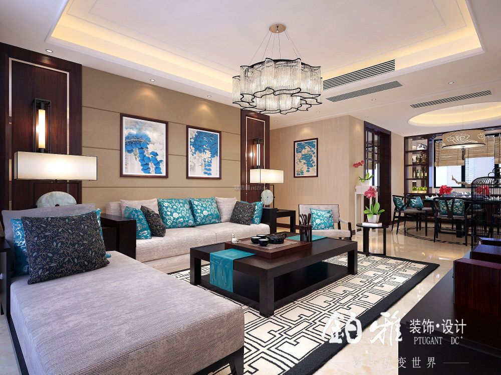 中式客厅沙发背景画效果图 中式客厅沙发背景墙 