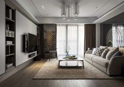 富力东山新天地130平米三居室现代中式风格装修案例