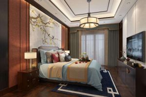 中式装修卧室床背墙