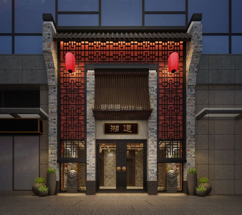 广州餐厅中式风格990平米设计方案 餐厅门头装饰_装信