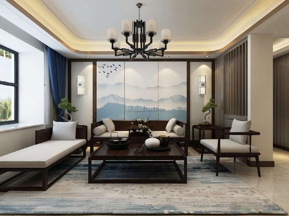 新中式客厅窗帘 新中式客厅背景装修效果图