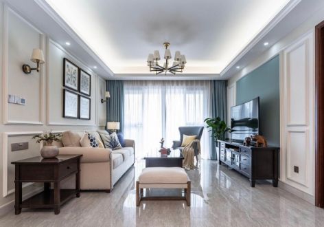 蓝润千里江城美式风格119平米三居室装修设计案例