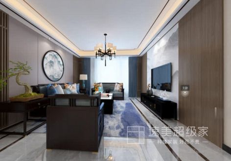 江山大境新中式风格119平米三室两厅装修案例