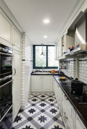 厨房地砖效果图 厨房地砖图片 欧式厨房橱柜 