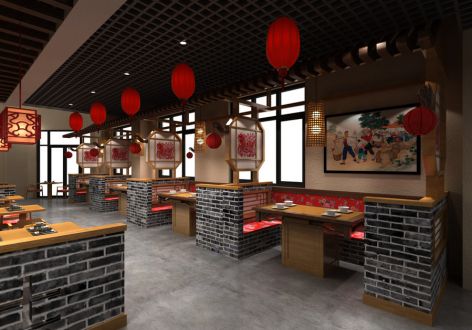 快餐厅新中式风格350平米装修案例