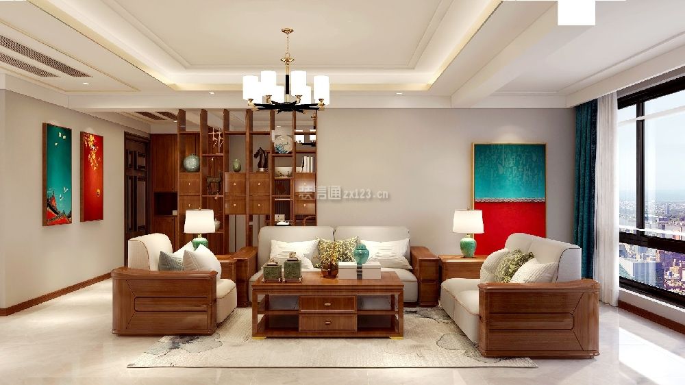 中式客厅沙发效果图 中式客厅沙发背景墙效果图 