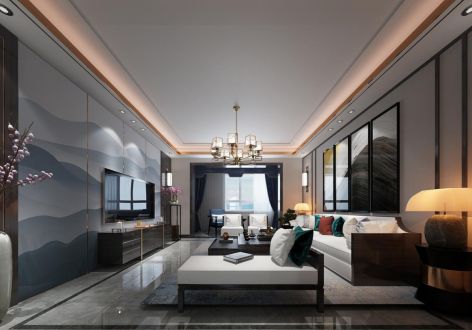龙湖滟澜新中式风格260平米三居室装修案例