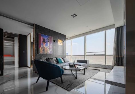 鸿通·翡翠城·紫曦府现代风85平米一居室装修效果图案例