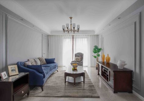 龙湖春江悦茗美式风格130平米三居室设计效果图案例