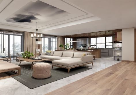 华夏金城140㎡三居室新中式风格装修案例