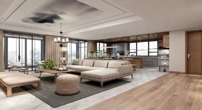 华夏金城140㎡三居室新中式风格装修案例