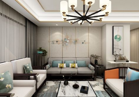 三江国际丽城120平米新中式风格三居室装修案例