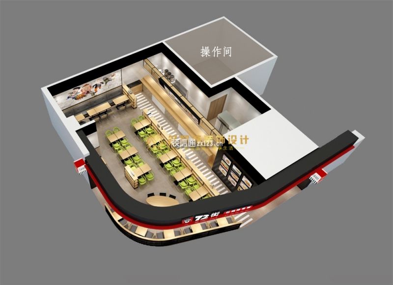 广州72街中式连锁快餐店50平米现代风格装修案例