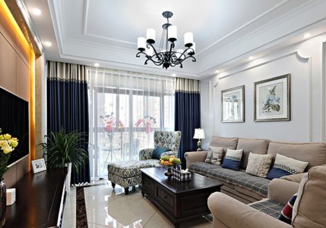聚贤山庄美式风格133平米三居室设计效果图案例