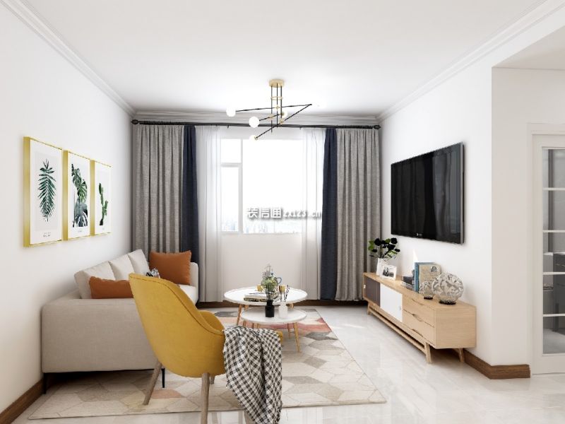 海月公寓108㎡三居室北欧风格装修案例