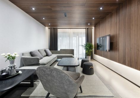 富力悦山湖现代风格122平米三居室设计效果图案例