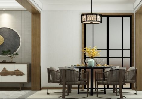 华星茶苑126㎡三居室新中式风格装修案例