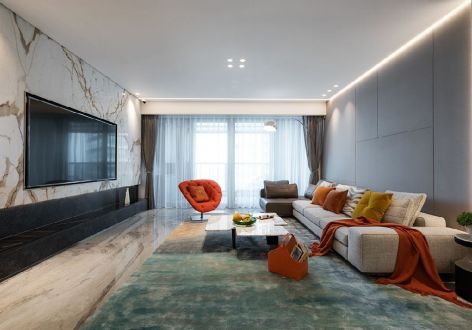 香橙轻奢风格188平米三居室设计效果图案例