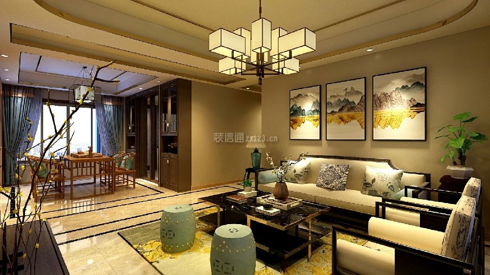 中式客厅沙发背景装修效果图 中式客厅沙发背景墙 