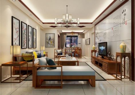 蓝海瑞园121平米新中式风格三居室装修案例