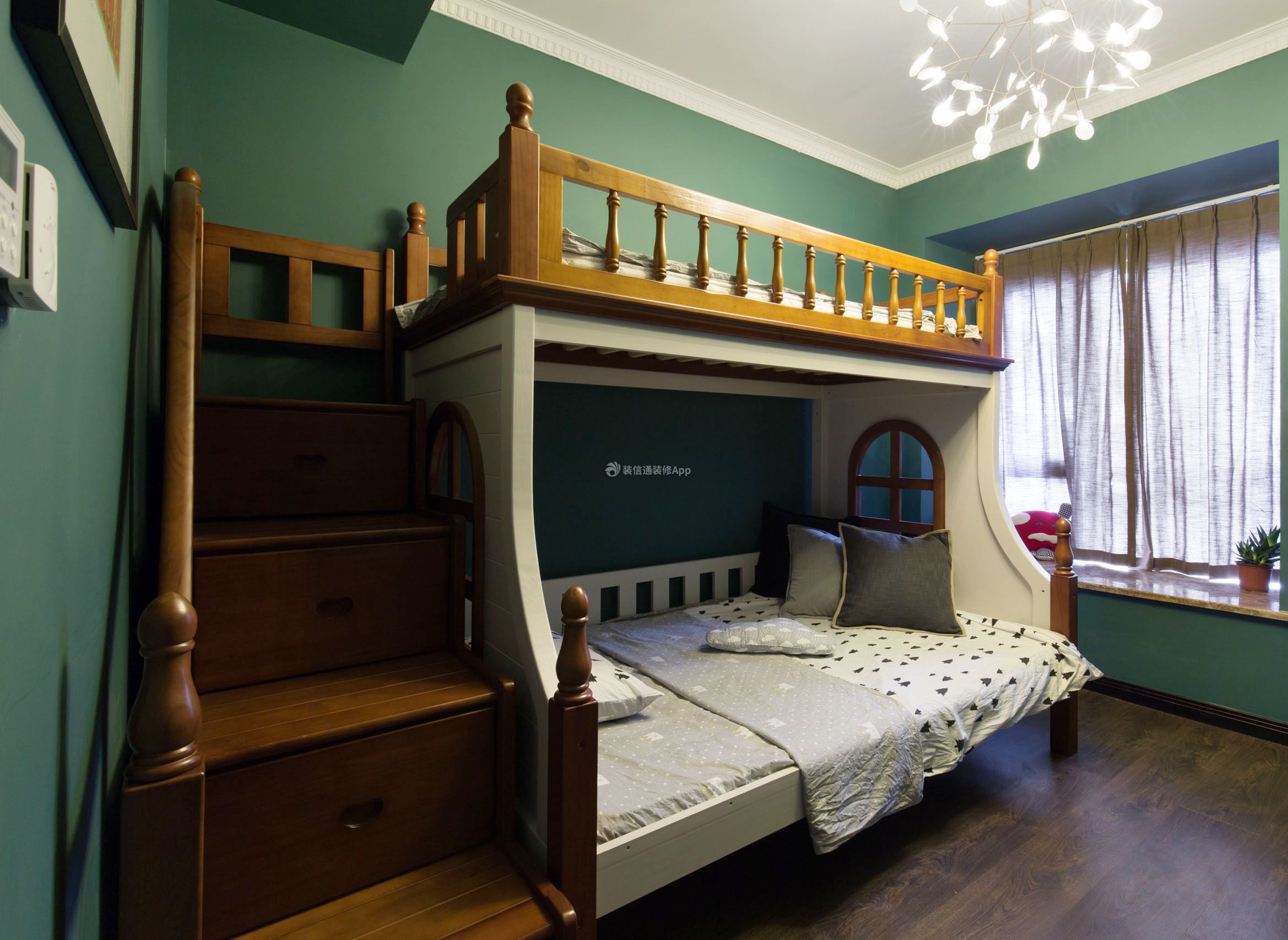 现代美式风格儿童房高低床装修效果图