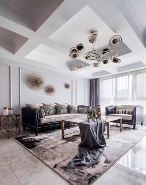 现代美式风格客厅地毯装修效果图